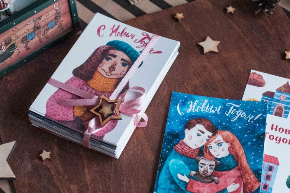 Новогоднюю открытку с иллюстрациями представит на ярмарке «ART-ель» мастер Любовь Жигалова