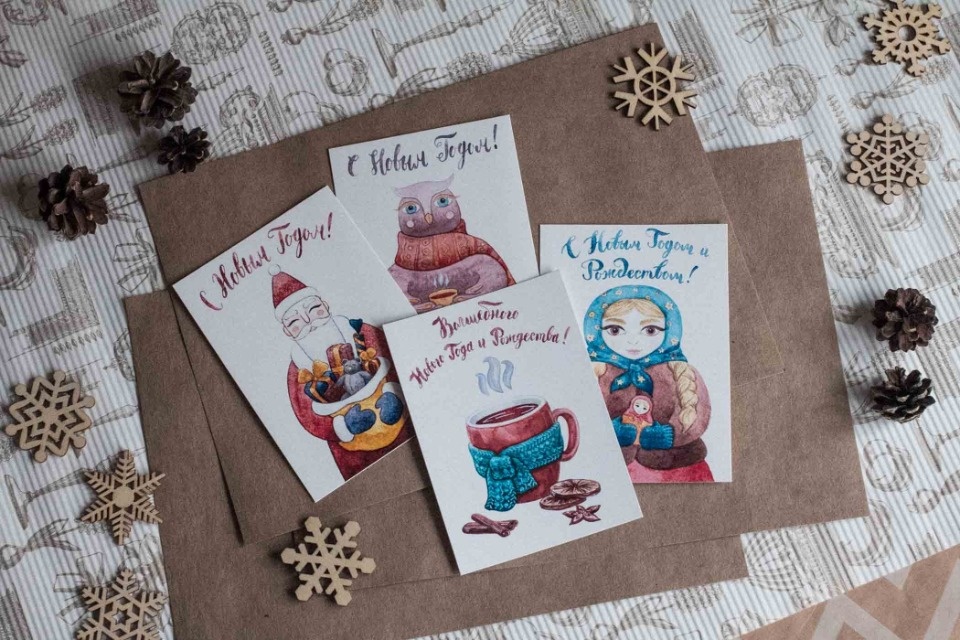 Новогоднюю открытку с иллюстрациями представит на ярмарке «ART-ель» мастер Любовь Жигалова