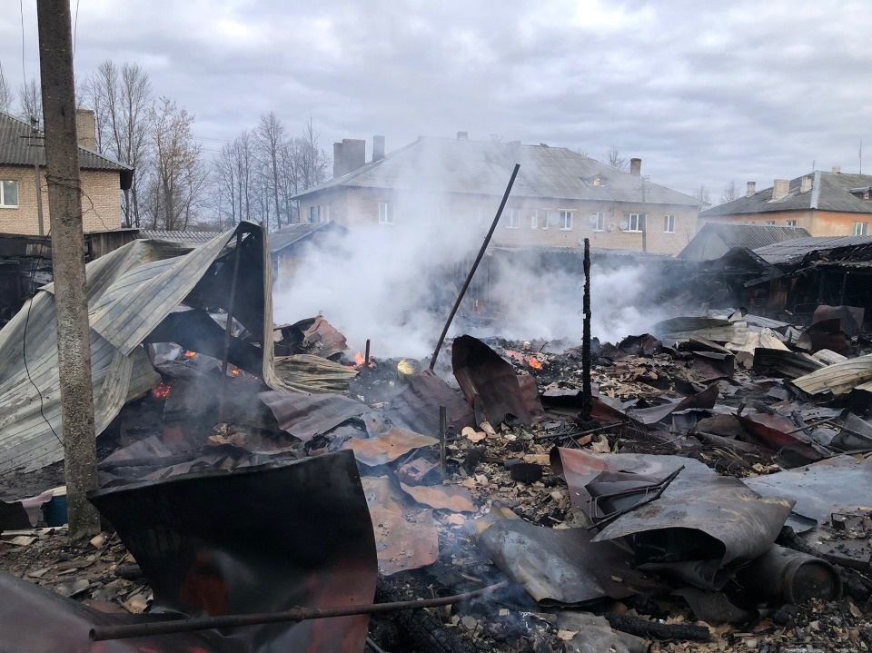 В сараях в Невеле сгорели дрова и пара газовых баллонов