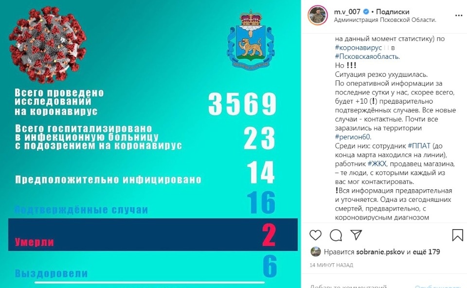 Среди заболевших коронавирусом в Псковской области могут быть сотрудник транспортного предприятия, работник ЖКХ и продавец