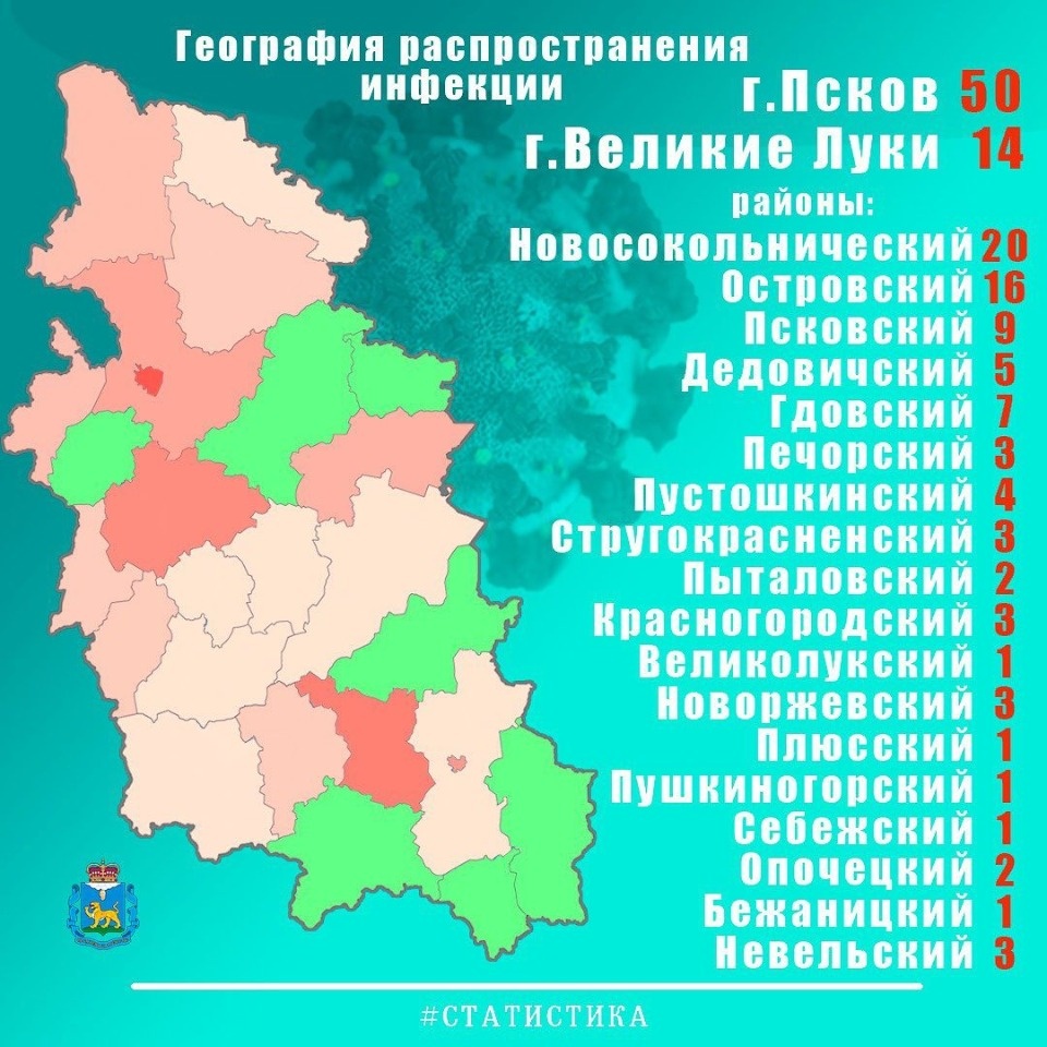 В шести районах Псковской области пока нет больных коронавирусом
