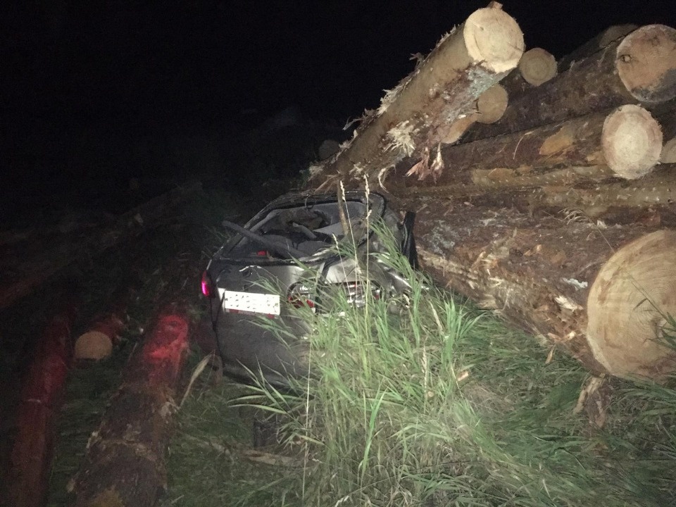 В Порховском районе водителя автомобиля убили выпавшие из лесовоза брёвна