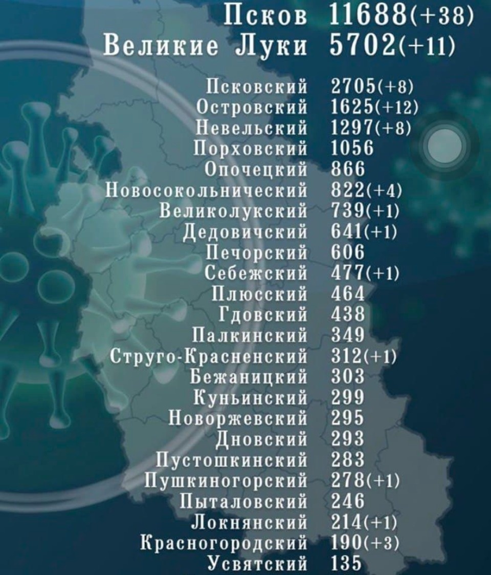 155 человек выздоровели от СOVID-19 и 90 заболели за сутки в Псковской области 