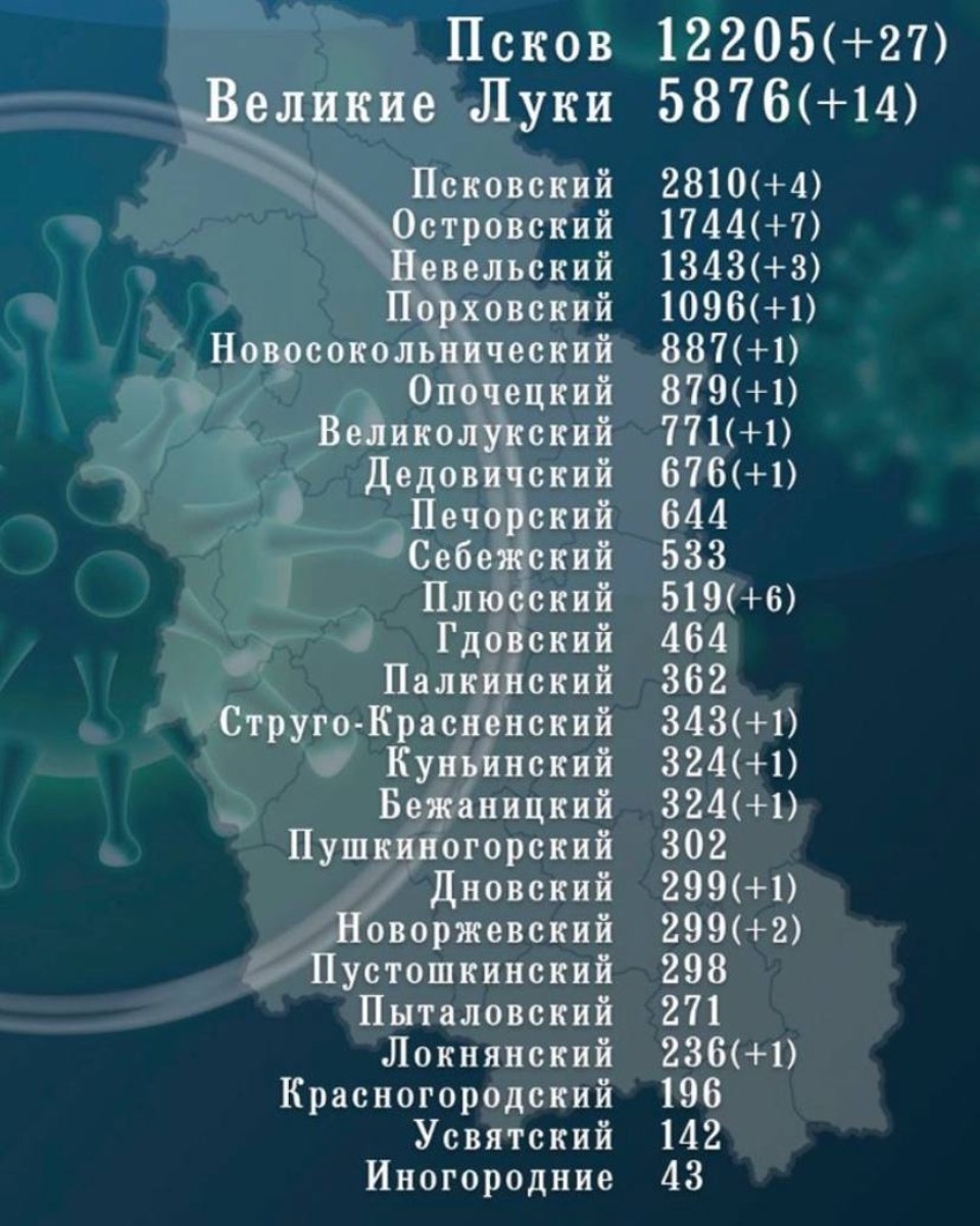 За сутки коронавирус подтвердился у 73 жителей Псковской области