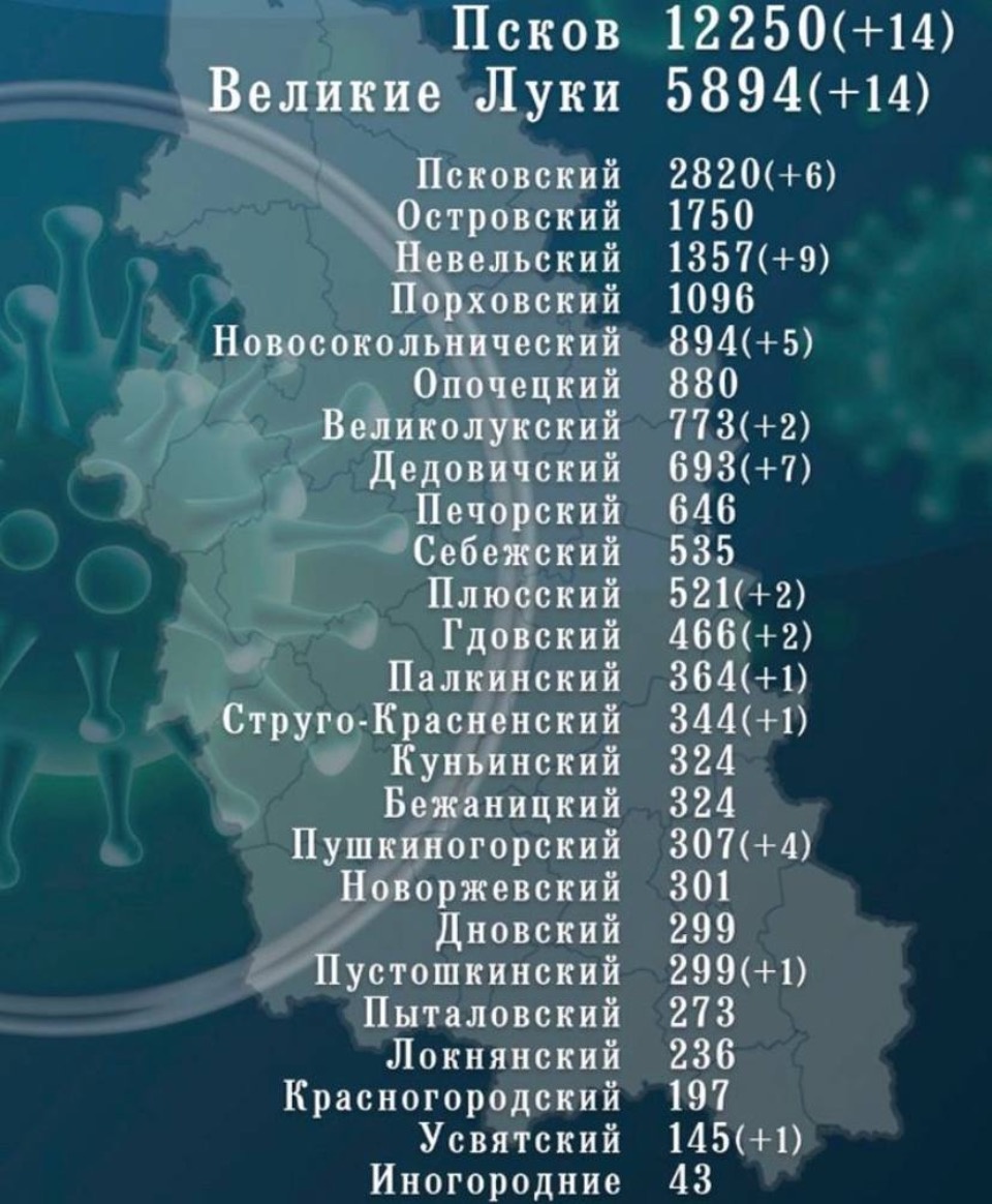 69 новых случаев COVID-19 выявили в Псковской области за сутки 