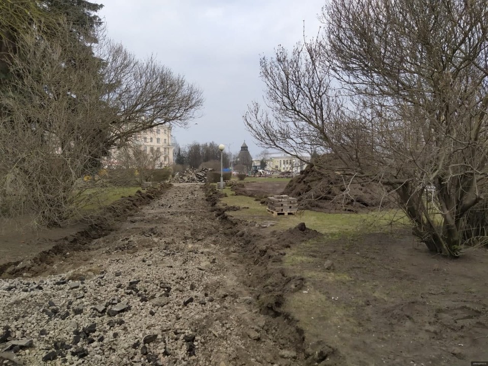 Благоустройство сквера началось на площади Ленина в Пскове