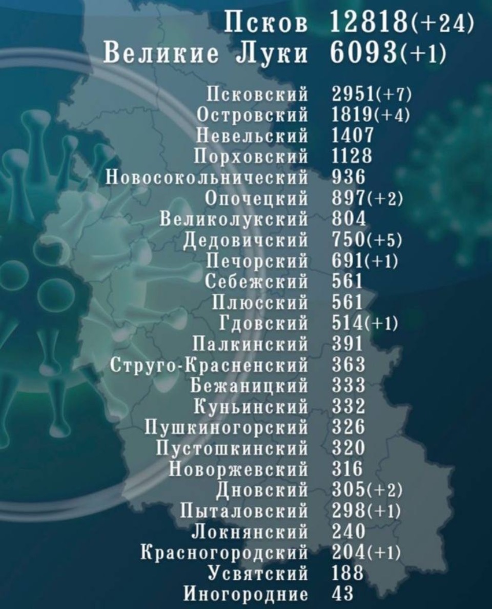 Число выздоровевших от коронавируса в Псковской области перевалило за 25 тысяч
