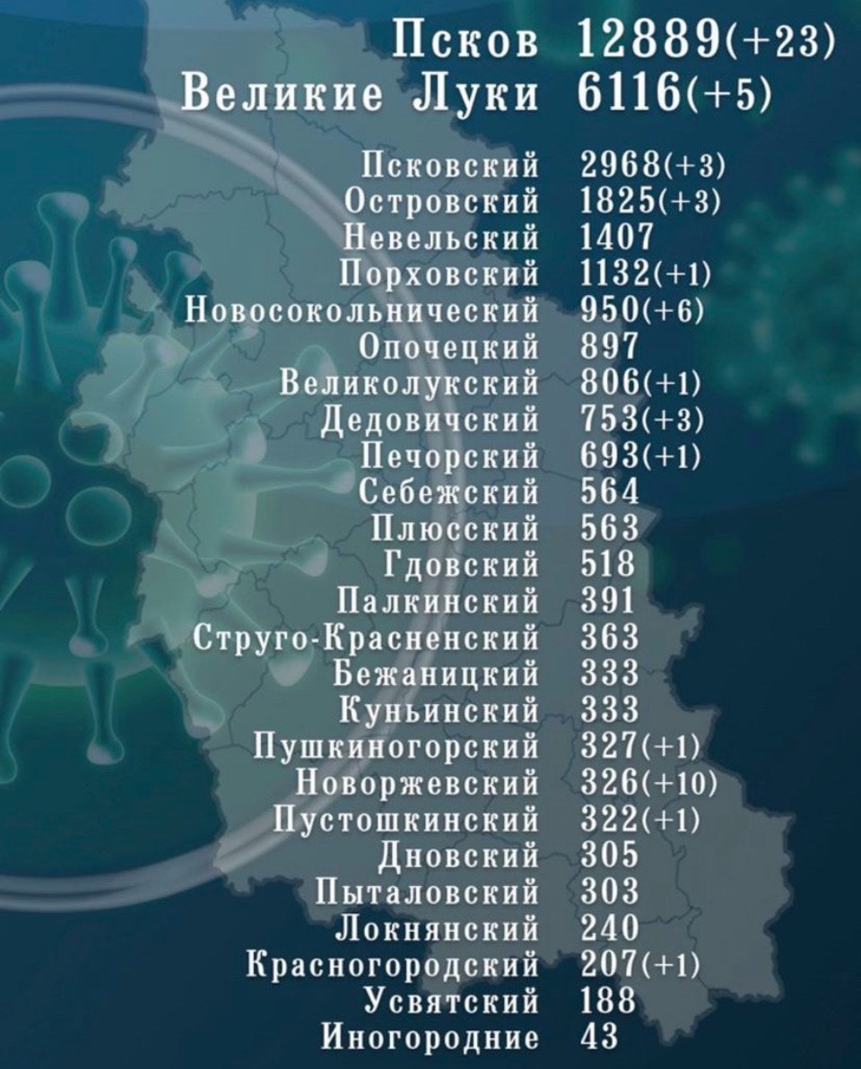 59 случаев СOVID-19 подтвердились в Псковской области за сутки 