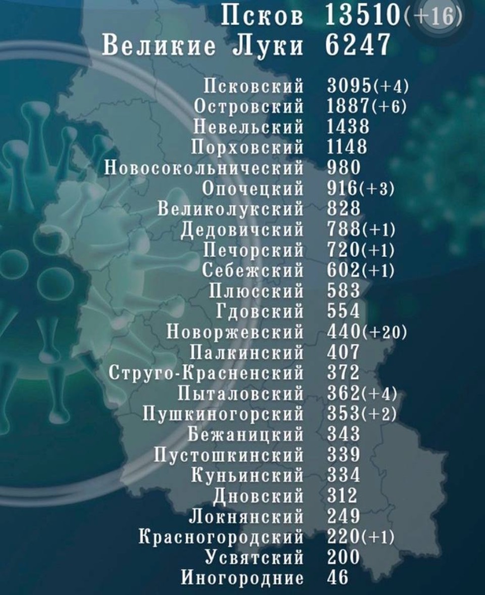 59 человек заболели коронавирусом и 200 выздоровели за сутки в Псковской области