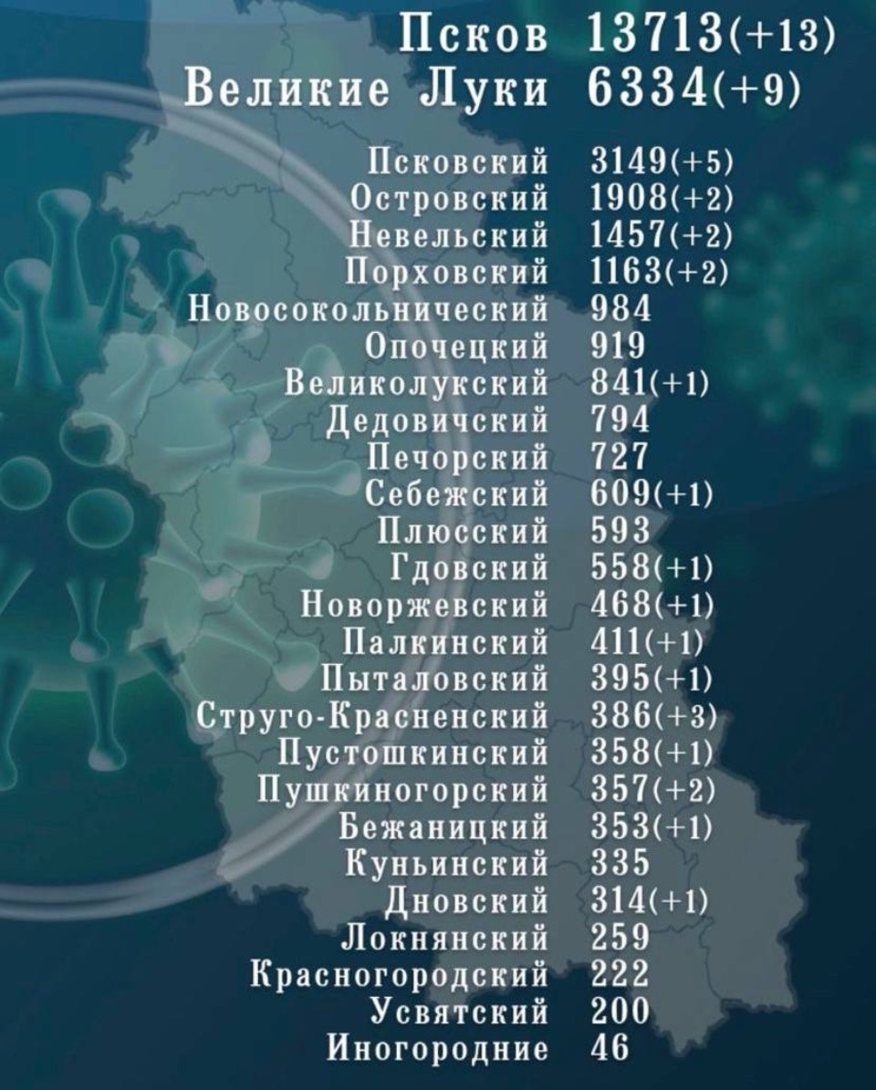 47 случаев коронавируса при 49 выздоровевших зафиксировали в Псковской области за сутки 
