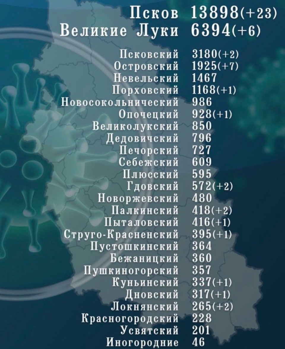 50 случаев СОVID-19 при 29 выздоровевших выявили в Псковской области за сутки 