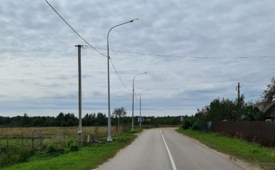 37 опор современного освещения установили в деревне Подкрестье Пушкиногорского района