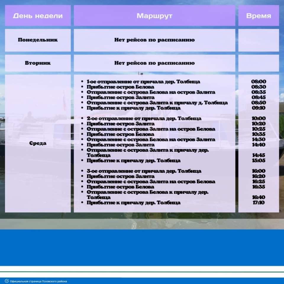 Опубликовано расписание движения катера на Талабские острова в Псковском озере