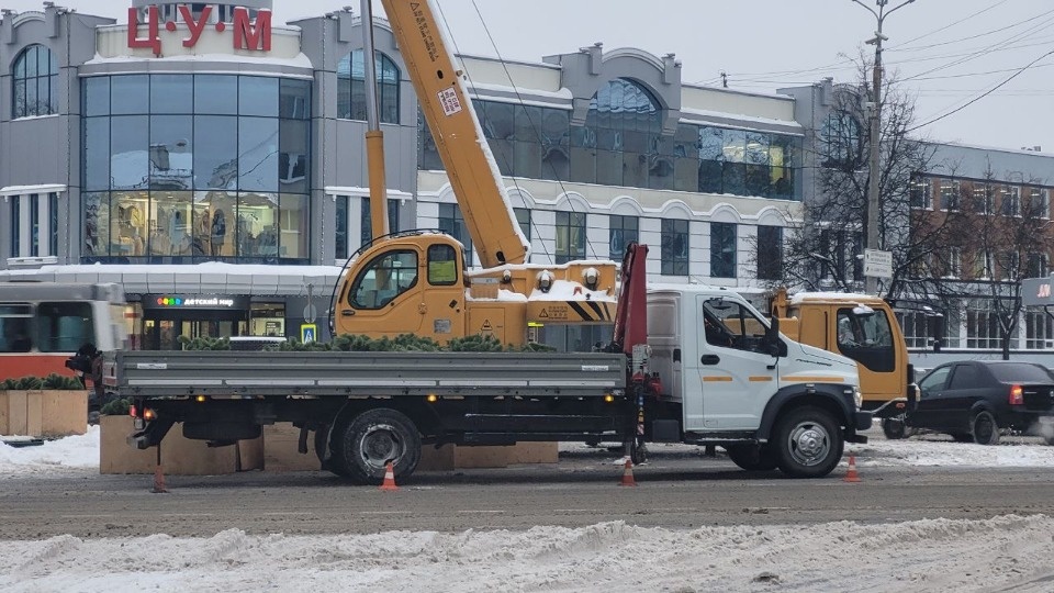В Пскове идет монтаж главной новогодней елки В Пскове идет монтаж главной новогодней елки