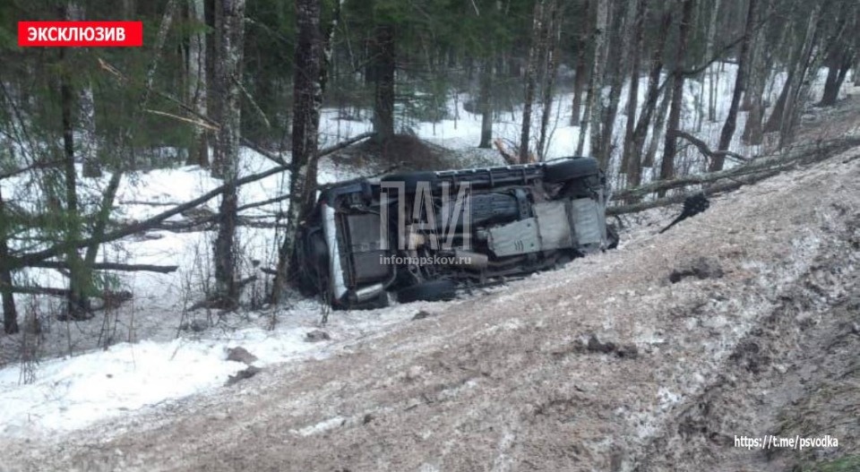В Струго-Красненском районе из-за ДТП перевернулся автомобиль