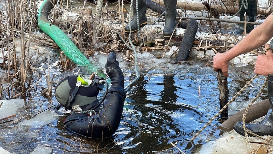Из болота в Невельском районе достали первые фрагменты советского бомбардировщика Пе-2