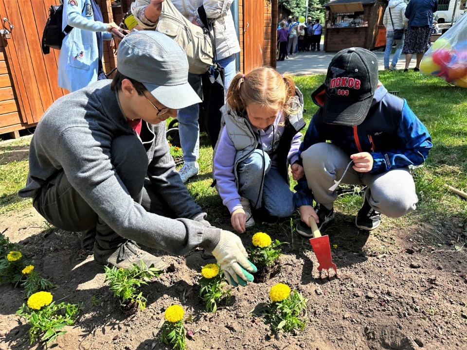 1500 цветов высадили псковичи в Детском парке 1 июня