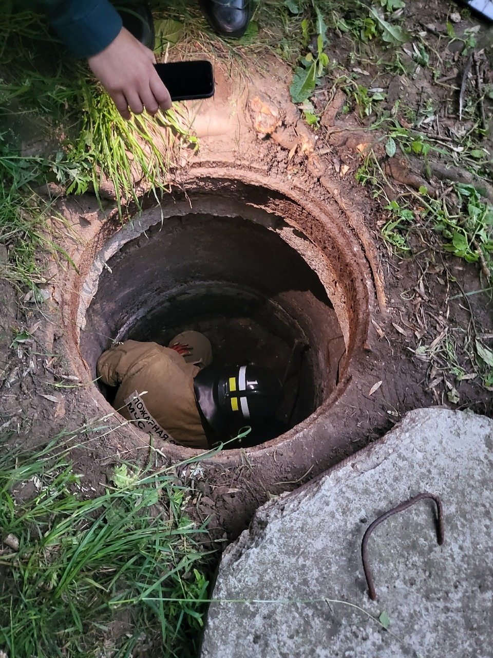 Сотрудники МЧС России достали провалившегося в люк котенка в Пскове