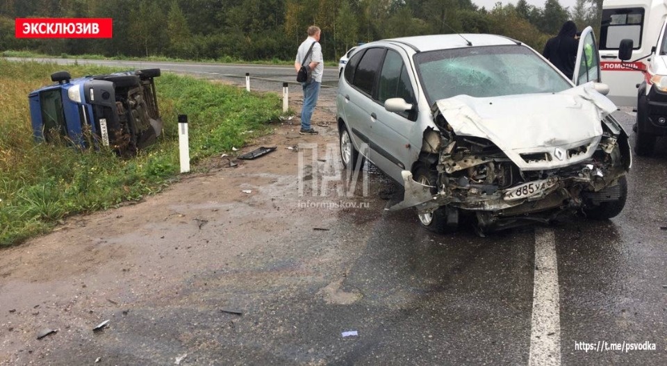В ДТП с участием микроавтобуса в Псковском районе пострадали два человека 