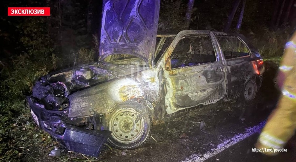 На обочине дороги в Псковском районе обнаружили горящий автомобиль На обочине дороги в Псковском районе обнаружили горящий автомобиль