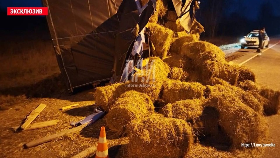 МАЗ врезался в оставленный на обочине дороги прицеп в Островском районе МАЗ врезался в оставленный на обочине дороги прицеп в Островском районе