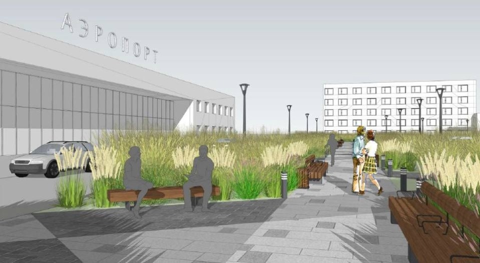 Площадь перед зданием аэропорта в Пскове благоустроят до 20 ноября