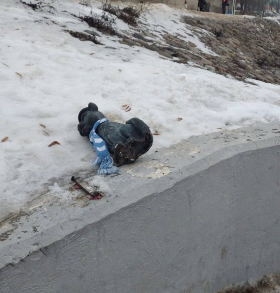 Вандалы свернули барсика на набережной реки Великой в Пскове
