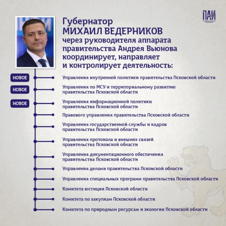 В Псковской области перераспределили сферы полномочий заместителей губернатора