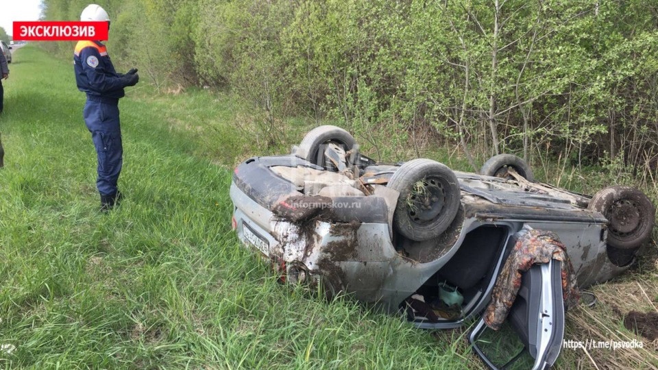 Рыбаки из Санкт-Петербурга вылетели в кювет на иномарке в Псковском районе