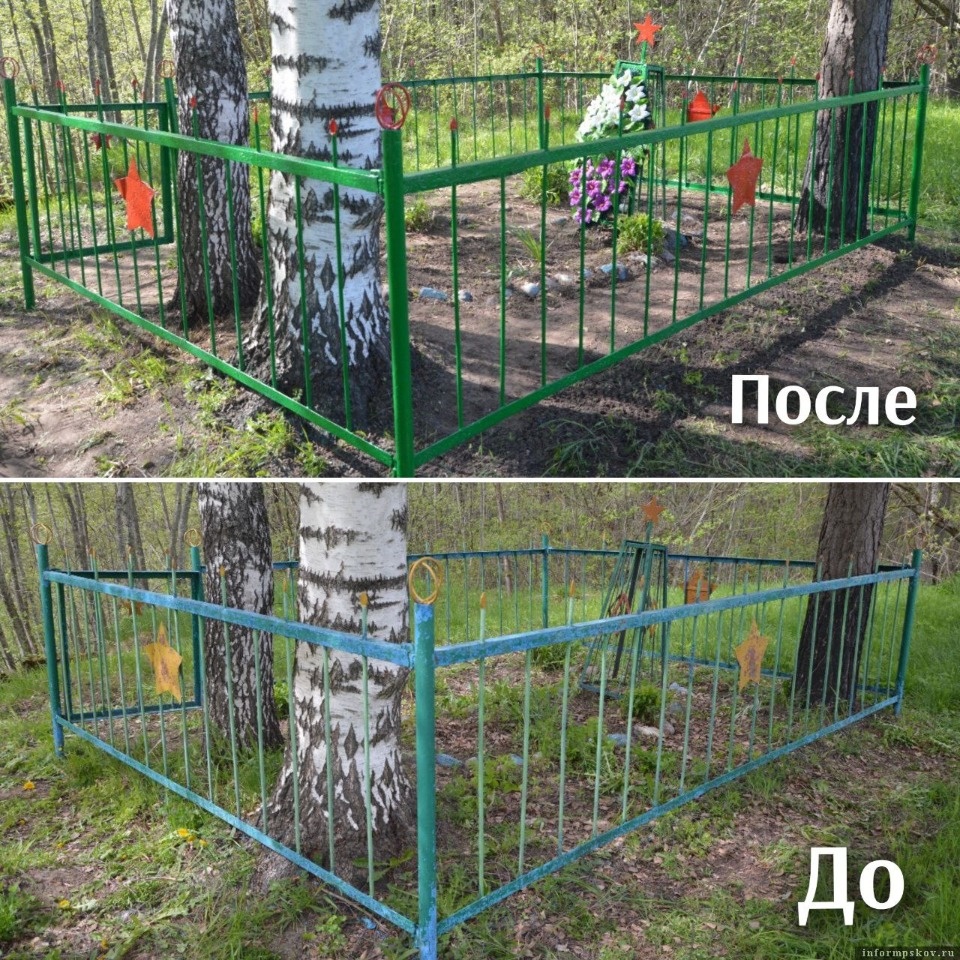 В преддверии Дня Победы сотрудники завода «Титан-Полимер» благоустроили воинское захоронение в Псковском районе