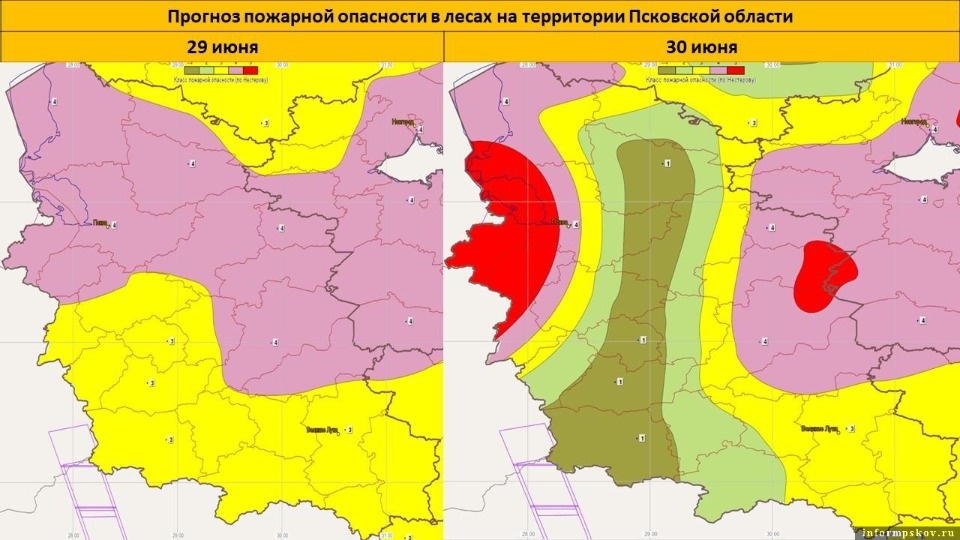 29 и 30 июня в Псковской области прогнозируется чрезвычайный класс пожарной опасности