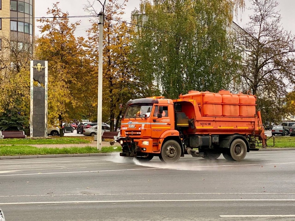 В осенней уборке улиц Пскова задействованы около 20 единиц спецтехники