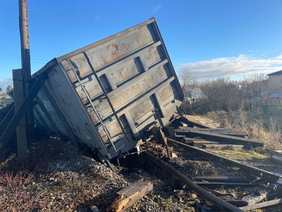 Грузовой вагон сошел с рельсов в Псковской области