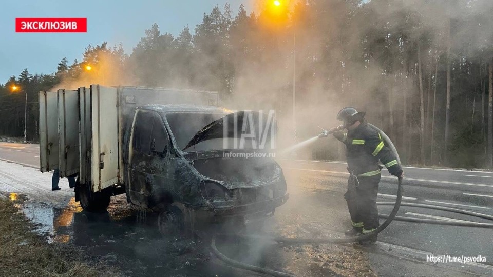 Грузовик загорелся на трассе в Опочецком районе