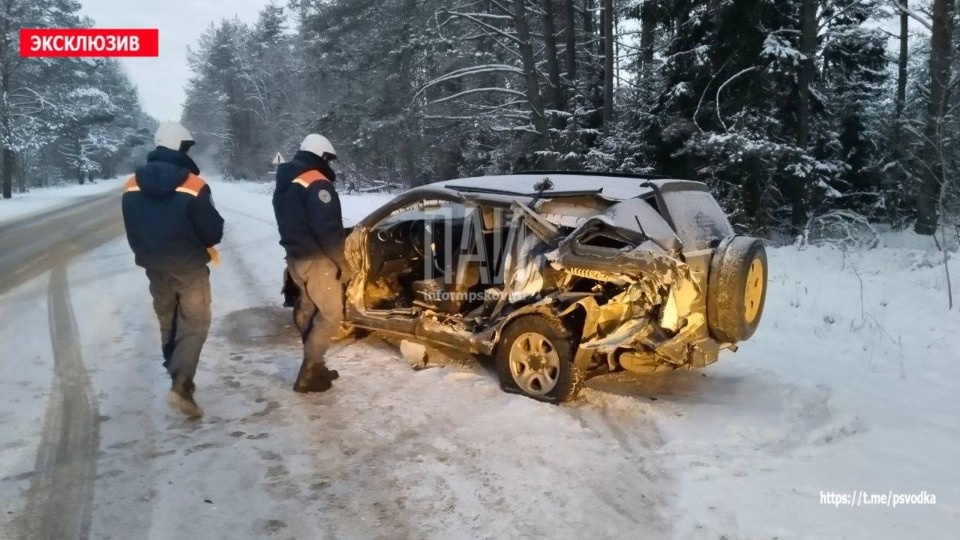 Водитель внедорожника чудом уцелел при столкновении с эвакуатором в Псковском районе Водитель внедорожника чудом уцелел при столкновении с эвакуатором в Псковском районе