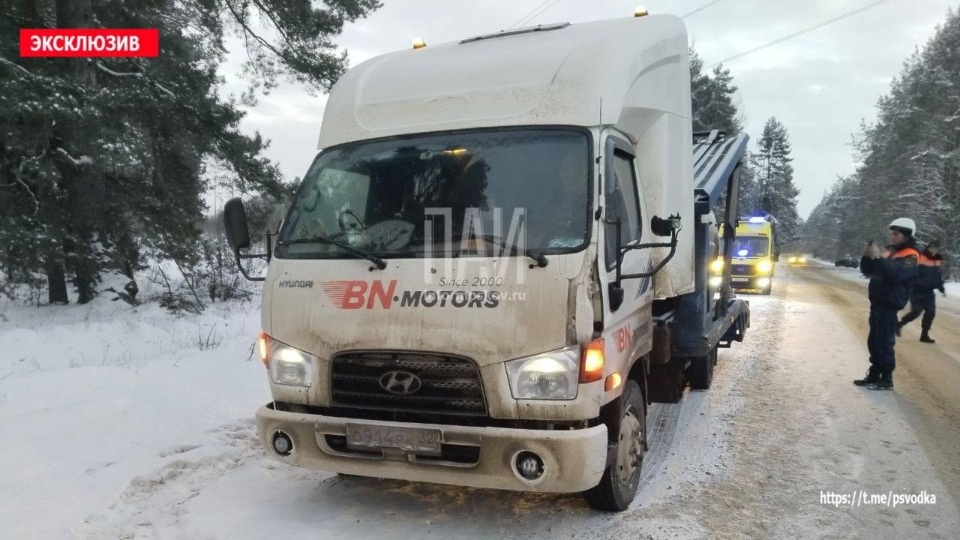 Водитель внедорожника чудом уцелел при столкновении с эвакуатором в Псковском районе Водитель внедорожника чудом уцелел при столкновении с эвакуатором в Псковском районе