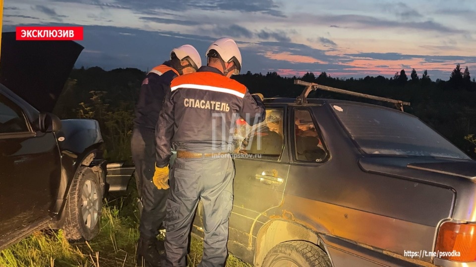 Двух человек госпитализировали в результате лобового столкновения в Псковском районе