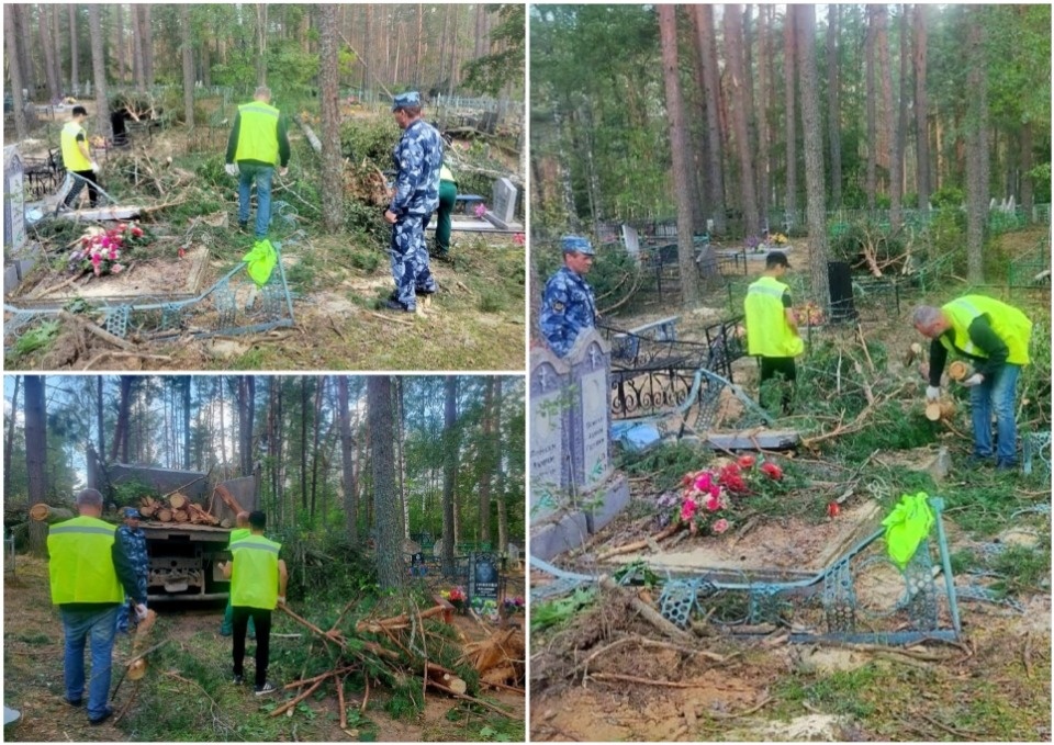 Сотрудники исправительной колонии помогли убрать завалы после урагана на кладбище в Идрице