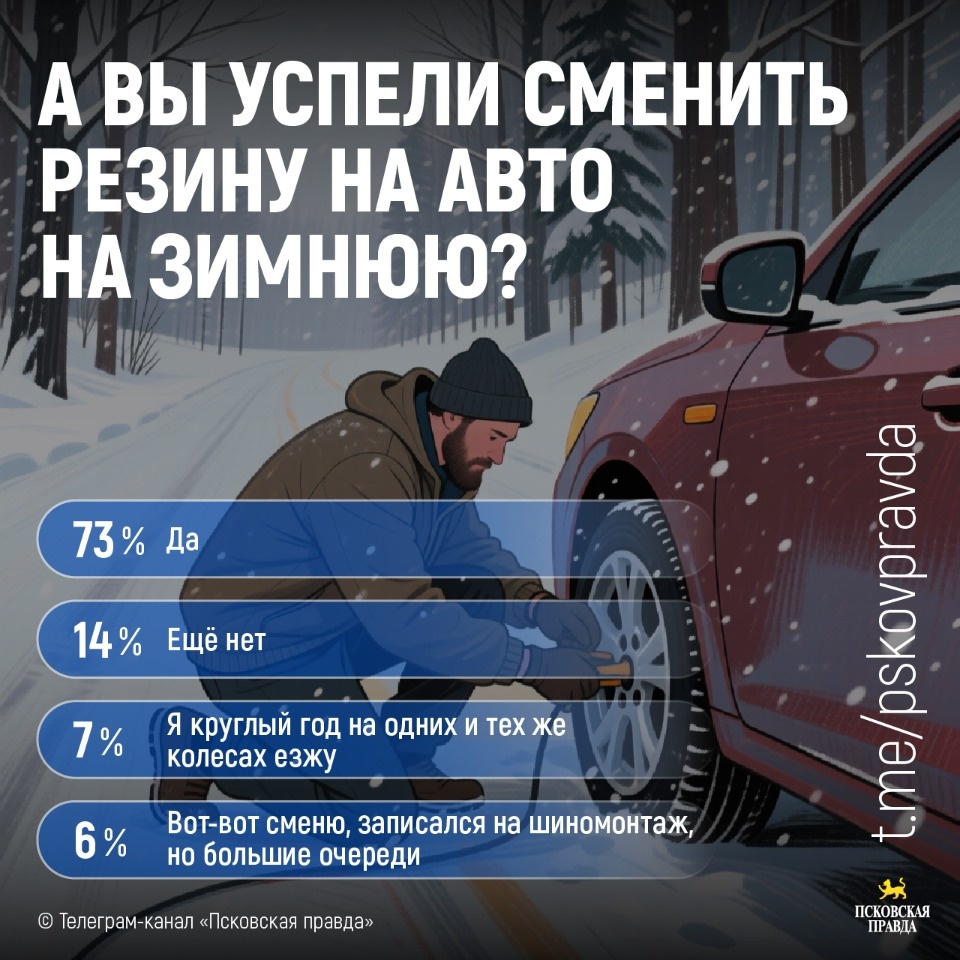 73% псковских автомобилистов уже сменили летнюю резину на зимнюю – опрос
