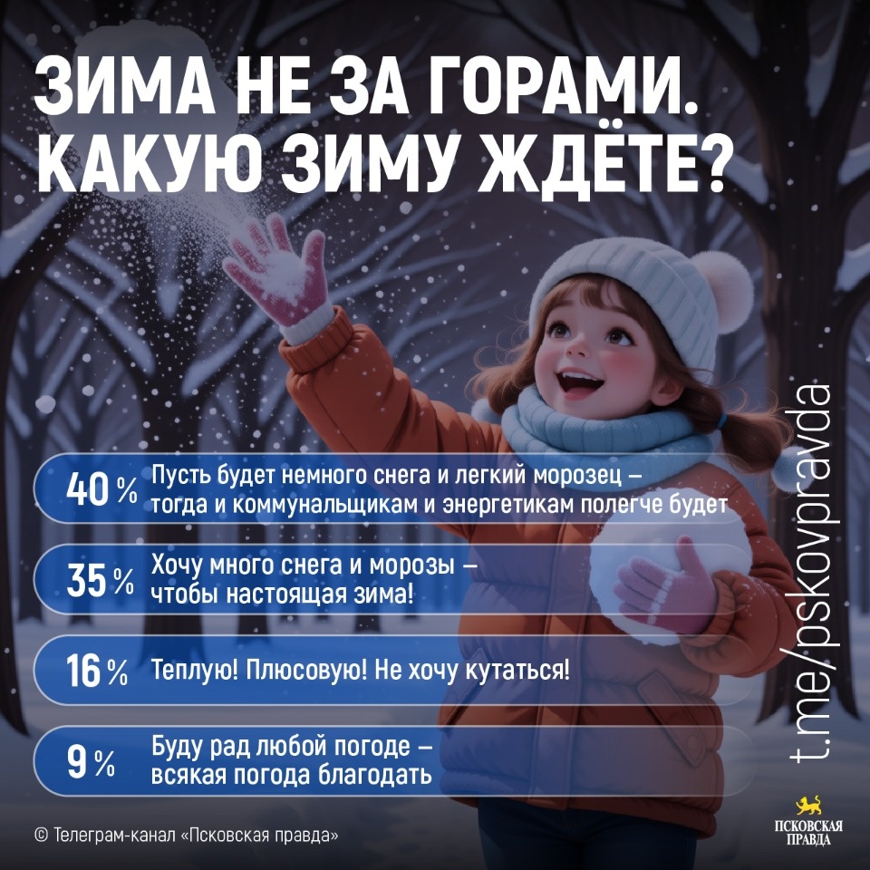 40% псковичей предпочли бы легкий морозец и небольшой снег предстоящей зимой 