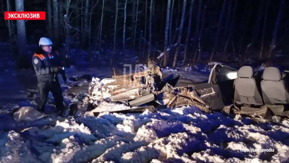 В результате аварии в Псковском районе машину разорвало на две части В результате аварии в Псковском районе машину разорвало на две части