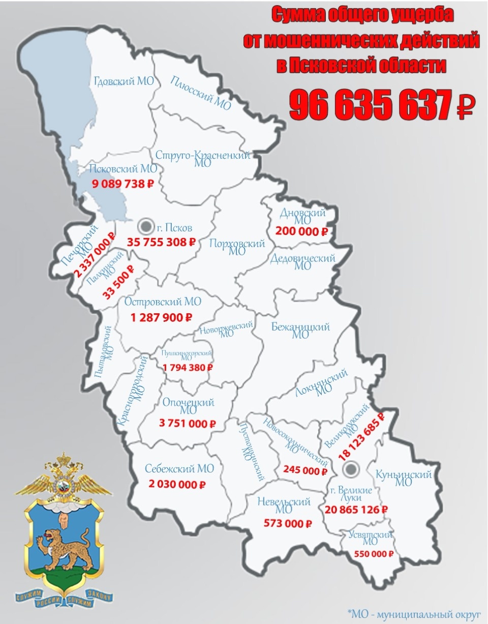 Более 96 млн рублей лишились жители Псковской области после общения с мошенниками Более 96 млн рублей лишились жители Псковской области после общения с мошенниками