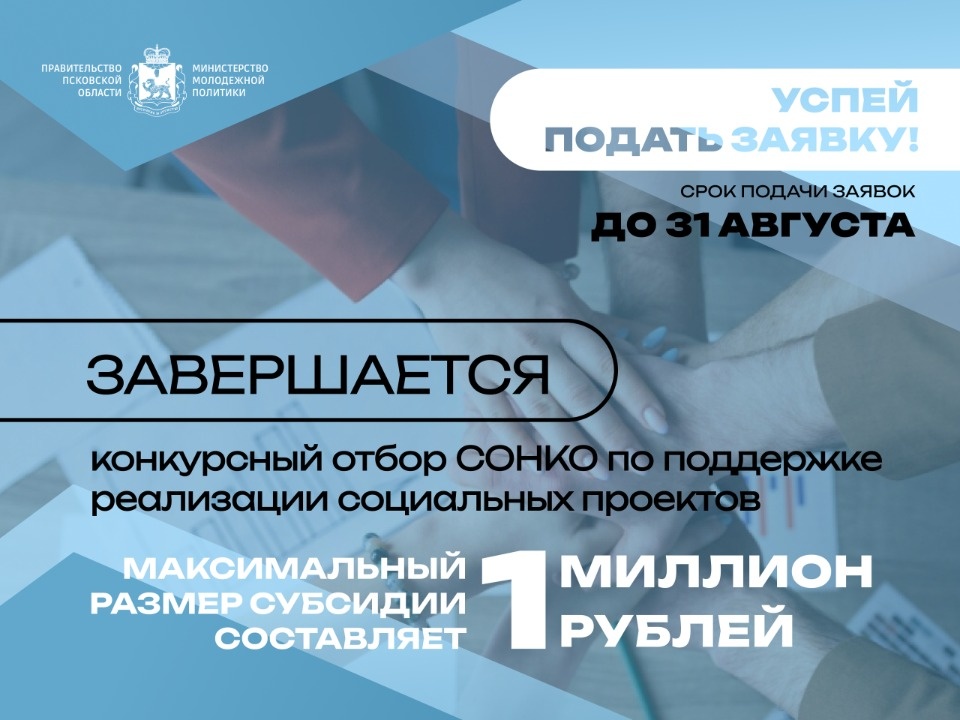 Пять дней осталось у псковских СОНКО для подачи заявок на конкурс субсидий