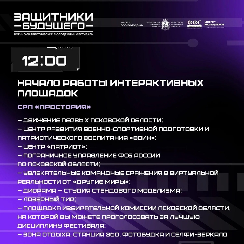 Опубликована программа молодежного фестиваля «Защитники будущего» в Пскове