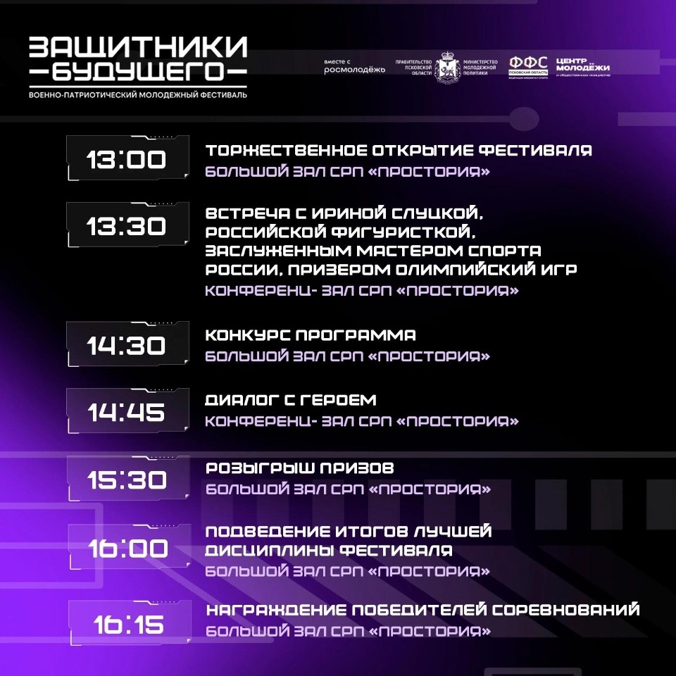 Опубликована программа молодежного фестиваля «Защитники будущего» в Пскове